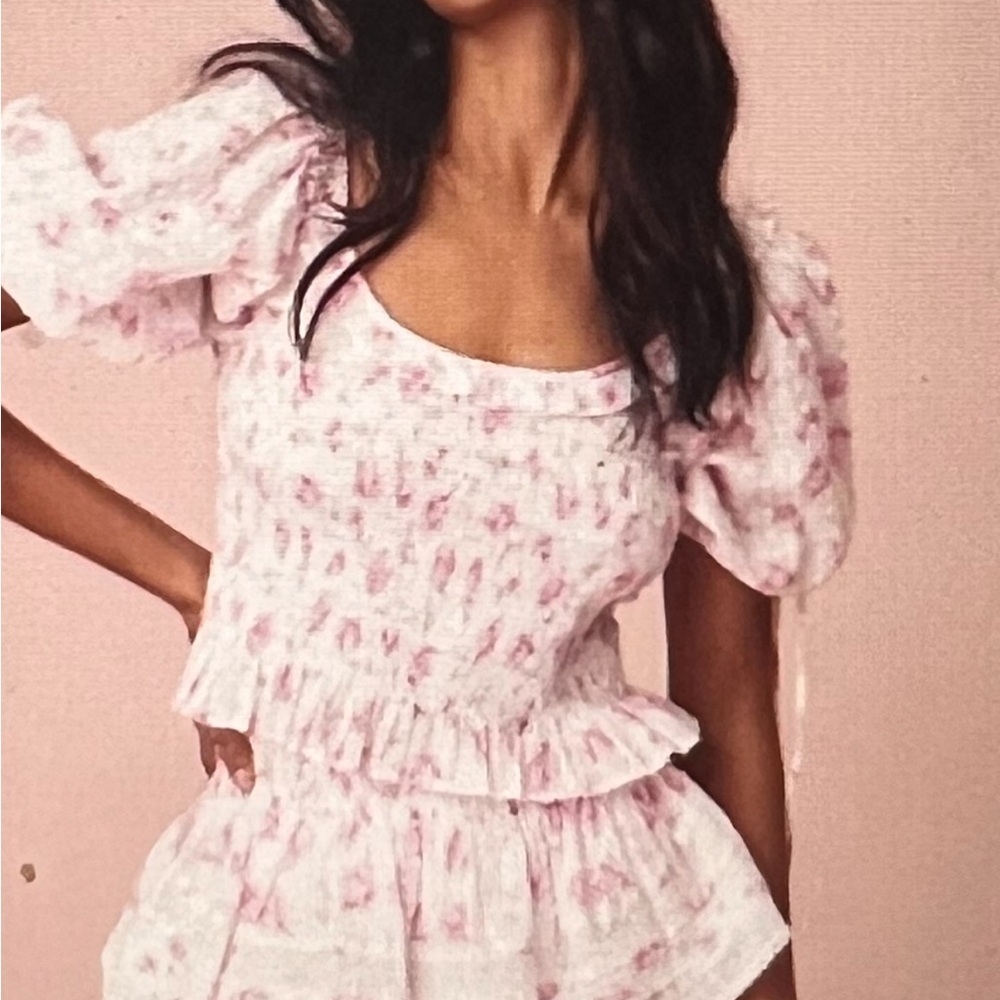 ISO LOVESHACKFANCY MOLLY TOP STRAWBERRY MACAROON